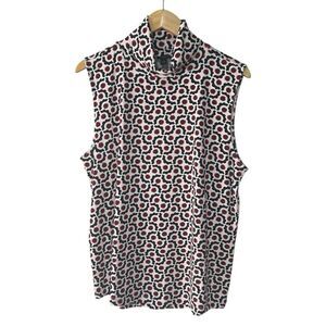 Ann Taylor Factory  Size XL Women’s Top Turtleneck Sleeveless White Print